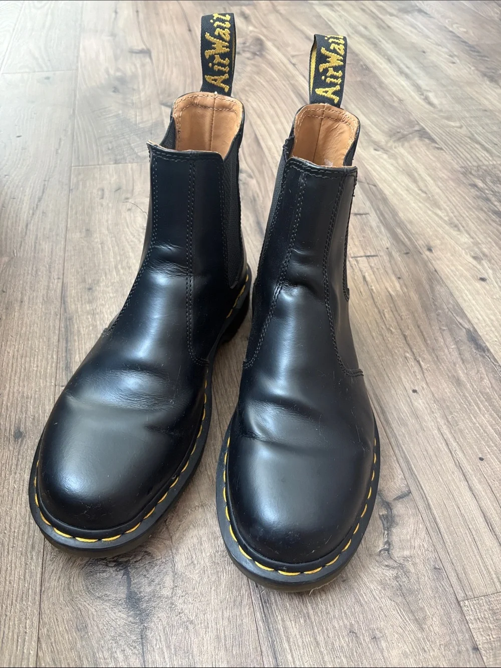Dr. Martens Black Leather Chukka Boots with Yellow Stitching